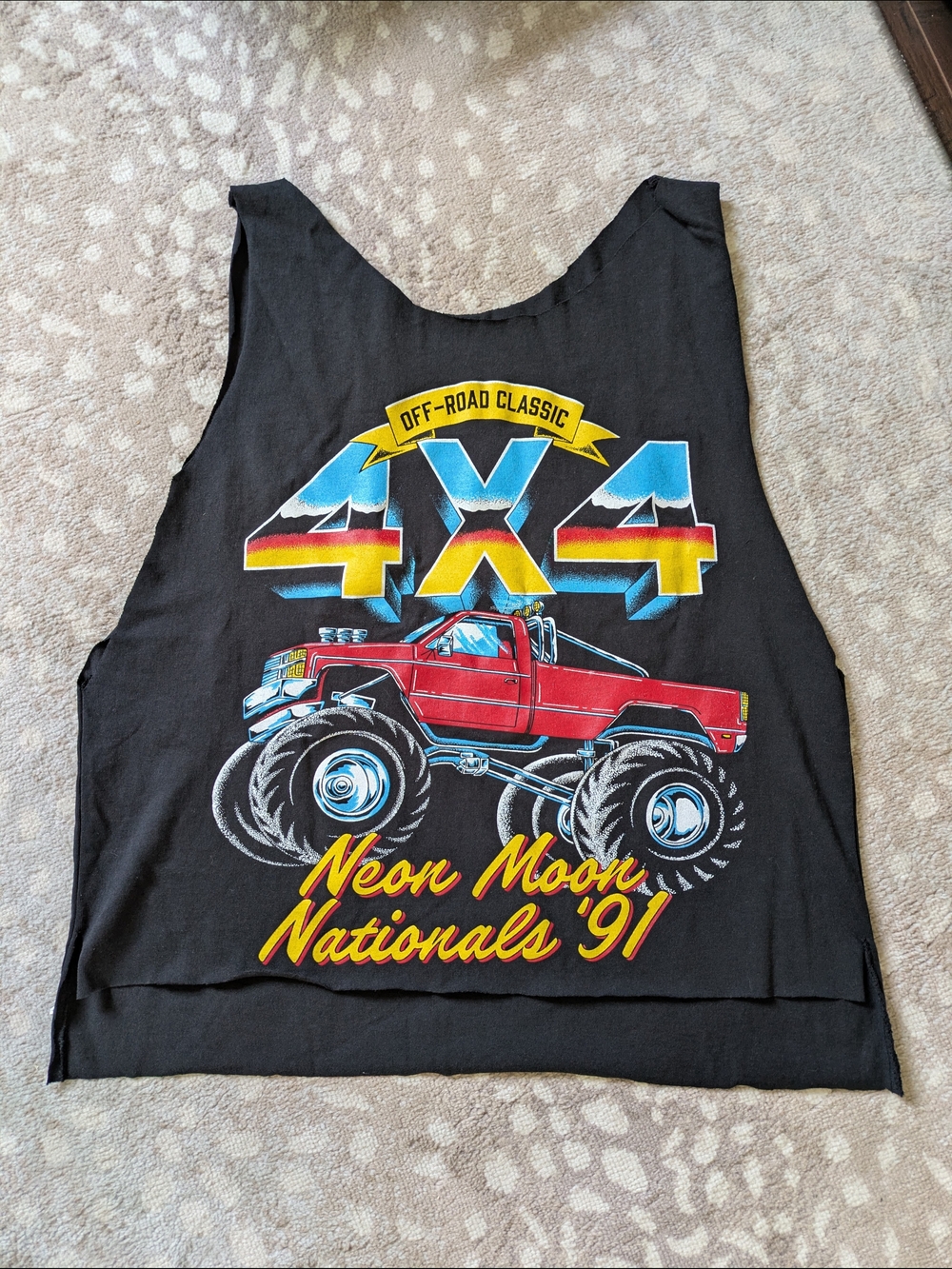 T-shirt Tank Top with Red 4x4 Neon Moon Monster Truck Graphic